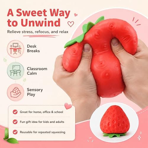 Strawberry Squishy, Strawberry Squishy Sensory Fidget Giant Jumbo Big Slow Rising Stress Ball Squeeze Toy Fruit Realistic for Relief, Adults Kids Gifts Party Favor (8 in Giant Strawberry) thumbnail 6
