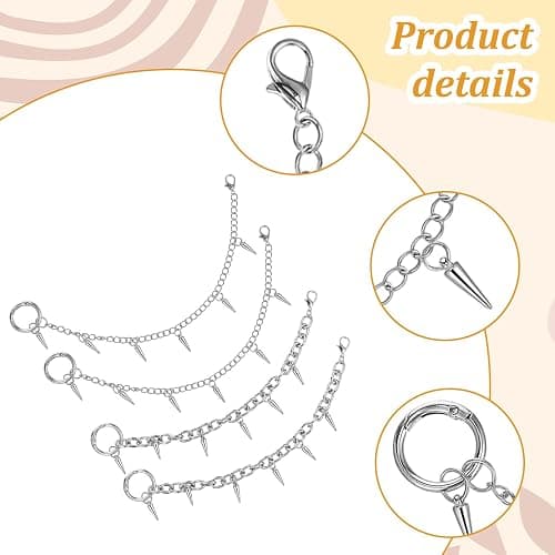 Molain 4 Pcs Silver Punk Boot Chains, Rivet Cone Spike Boot Charms, Metal Shoe Chains Shoe Charms Decorations with Detachable Clasps for Booties Sandals Sneakers thumbnail 7
