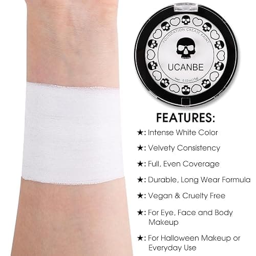 UCANBE Goth White Cream to Powder Foundation Makeup, Professional Clown White Face Body Paint with Matte Finish for Halloween, SFX Makeup, Cosplay, Costume, Stage, Mime & Film(0.52oz) - White thumbnail 2