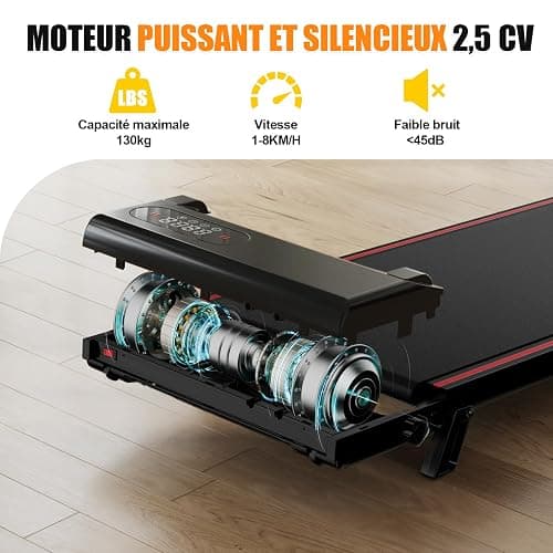 Tapis de Course 4 en 1 Pliable avec Pente 7% – Tapis de Marche Électrique 8 km/h, Moteur 2,5 CV, Système d’Amorti Avancé, Écran LCD, Cadre Renforcé, 130 kg Max – pour Maison & Bureau thumbnail 5