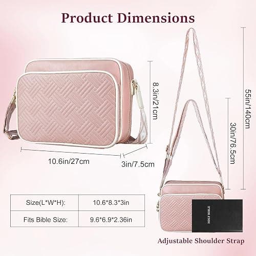 MHJY Bible Bag Leather Bible Cover Case for Women Zipper Quilted Bible Cover with Bible Tabs and Shoulder Strap Crossbody Purses for Book Cover thumbnail 6