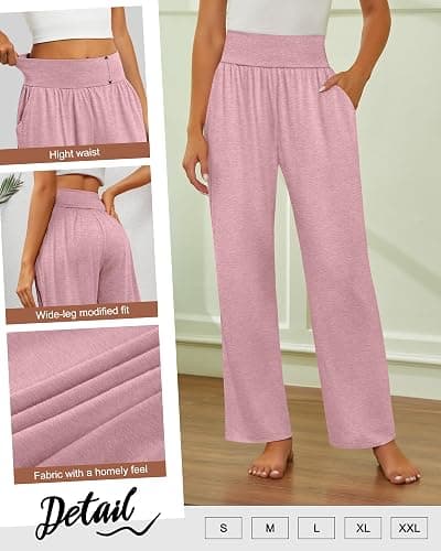 Neer 3 Pack Women's Wide Leg Yoga Pants, Comfy Lounge Pants with Pockets Ladies' Stretch Sweatpants Elastic Waist Joggers thumbnail 5
