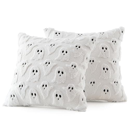 MIULEE White Halloween Pillow Covers Cute Ghost Decor Set of 2 18x18 | Soft Plush Faux Fur, Spooky Decor, Fall Decorative Throw Pillows for Couch Sofa Bed Porch Living Room thumbnail 8