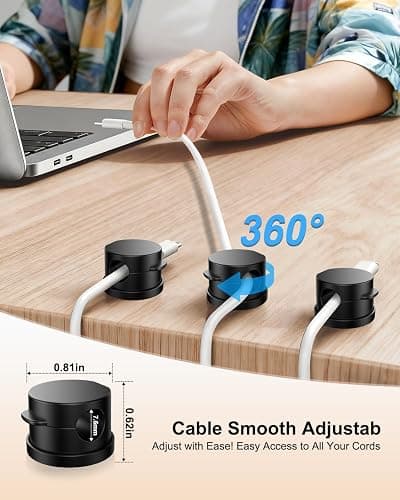 OneLeaf 8 Pack 360° Rotatable Strong Magnetic Cable Clips Cord Holder for Nightstand, 1s Lock Phone Charger Holder, Adhesive Magnetic Cord Clips for Home/Office/Car/Game Station, Smooth Adjustable thumbnail 3