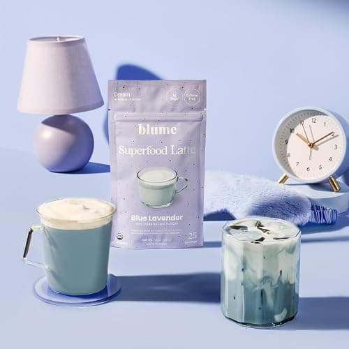 Blume Blue Lavender Superfood Latte Powder – Organic Lavender Tea Powder, Blue Spirulina, Blue Butterfly Pea Flower Tea, Chamomile, Coconut Milk - Caffeine Free, Vegan, 1g Sugar - 25 Servings thumbnail 7