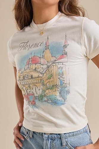 Women Graphic Baby Tees Y2K Teens Girl Cute Short Sleeve Shirt Vintage Slim Fit Crop Top 90s Aesthetic Tee Streetwear thumbnail 3
