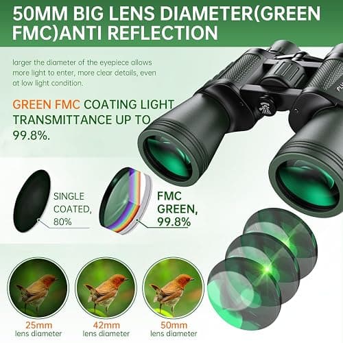 20x50 High Powered Binoculars for Adults, Waterproof Binoculars with Low Light Vision for Bird Watching Hunting Camping Travel Cruise Hiking Sports Stargazing, Gifts for Men Dad thumbnail 5