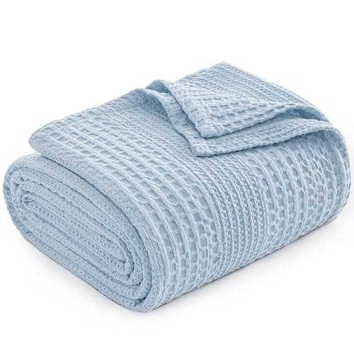 PHF Lightweight Waffle Weave Blanket Queen Size, Breathable & Ultra Soft, 90"x 90" Soft & Cozy Thin Blanket for Spring & Summer & Hot Sleepers, Bed, Home Decor - Sky Blue - Image 1