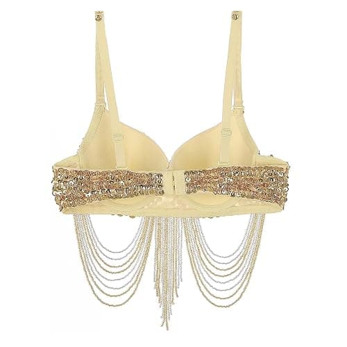 Women's Sequin Beads Bra Crop Top Fringe Rhinestone Sequin Club Bra Spaghetti Straps Underwire Push Up Bustier thumbnail 5