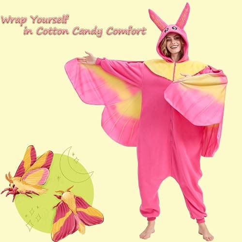 AMAMHAHAVA Rosy Maple Moth Onesie for Adults Halloween Cosplay Costume One-Piece Pajamas for Women and Men thumbnail 2