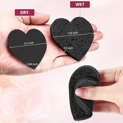 Nuenen 60 Pieces Facial Sponges with Container, Heart Shape Compressed Face Sponges Natural Cleaning Pads for Washing Face Cleaning Exfoliating Esthetician Makeup Removal(Black) thumbnail 3