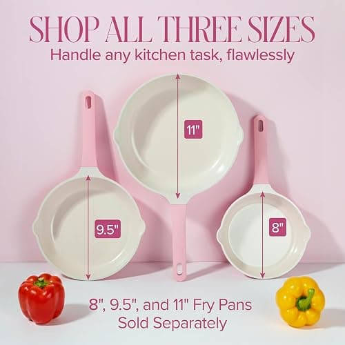 Paris Hilton Ceramic Cast Aluminum Nonstick Fry Pan, Fast & Even Heating with Easy Pour Spouts & Comfort-Grip Handle, 11-Inch, Pink thumbnail 6
