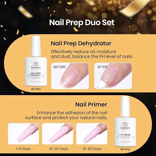 Beetles Gel Nail Kit Short Almond Gift Spree, with Dehydrator and Primer, 576Pcs Half Matte Etch-X Gel Nail Tips Solid Nail Glue Mini Lamp Acrylic Tips Easy DIY Extension Set Gift for Women thumbnail 3