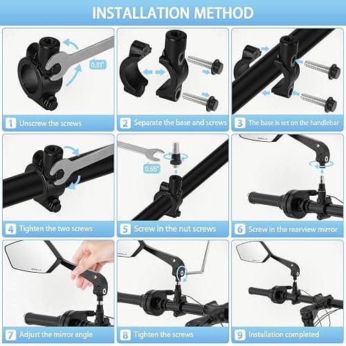 2 Pack Bike Mirrors, eBike Mirrors for Handlebars, 360° Adjustable Safety Bicycle Rear View Mirrors, Scratch Resistant Glass Lens, Bicycle Universal Fit Accessories thumbnail 4