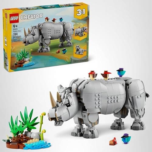 LEGO Creator 3 in 1 Wild Animals: Majestic Rhino - Building Toy for Boys & Girls, Ages 9+ - Gift for Easter Baskets - Kids Bedroom and Desk Decor - Build Rhino, Hippo, or Walrus - 31171 thumbnail 8