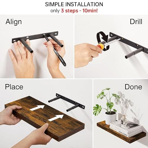 BAYKA Floating Shelves Bathroom for Wall – Shelf Over Toilet Farmhouse Rustic Wood for Bedroom, Kitchen, or Living Room Decor Organization, Christmas Decor Shelves – Rustic Brown, Set of 3 thumbnail 9