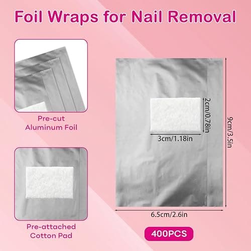 400 pcs Nail Foil for Acetone Nail Polish Remover, Soak Off Nail Wraps | 3.5 x 2.6 Inches. Aluminium Soak Off Foils. with Pre-attached Lint Free Larger Cotton Pad. thumbnail 2