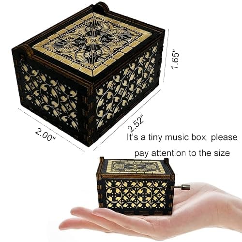Youtang CorpseBride Wooden Music Box, Antique Engraved Case, Birthday Gift/Valentine's Day Gift/Mother's Day/Fathers Day/Children's Presents/Home Decoration/Collectibles (Hand Crank, Black) thumbnail 2