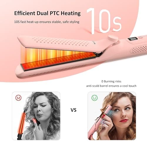 MESCOMB 360° Airflow Styler Curling Iron - Dual Voltage Hair Straightener and Curler 2 in 1 with Vented Cool Air to Lock in Style, 1.25 Inch Flat Iron Hair Straightener, Long Curling Wand, Adjust Temp thumbnail 4