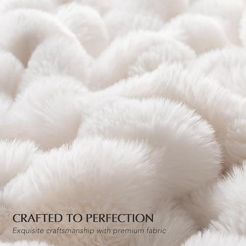 EverGrace Ultra Soft Luxury Fluffy Faux Rabbit Fur Throw Blanket, Thick Warm Bubble Throw for Bed, Cozy Plush Reversible Blankets for Couch, Chair, Sofa, Ivory White, 60x80 Inches thumbnail 4