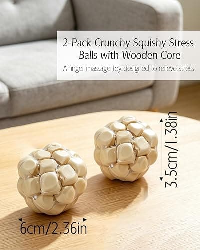2Pcs Crunchy Stress Balls with Wooden Core, Fidget Toys for Adults | Hand Squeeze Stress Relief thumbnail 2