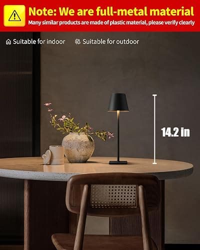 KDG Cordless Table Lamp, Portable LED Desk Lamp, 5000mAh Battery Operated, 3 Color Stepless Dimming Up, for Restaurant/Bedroom/Bars/Outdoor Party/Camping/Coffee Shop Atmosphere Night Light(Black) thumbnail 2