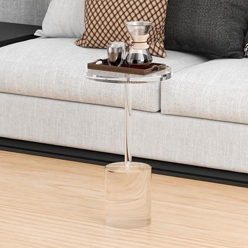 DigDozer Acrylic End Table, Modern Minimalist Acrylic Side Tables, Clear Side Table for Living Room, Bedroom, Office, Drink Table (12" D x 12" W x 21" H, Transparent) thumbnail 6