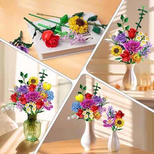 PLAXSOON Flower Bouquet Building Set, 18 Flowers Rose Building Block, 1065 PCS Botanical Collection Building Block Toy Plant Home Decor, Gift for Her Adults Women Kids Boys Girls 12+ thumbnail 6