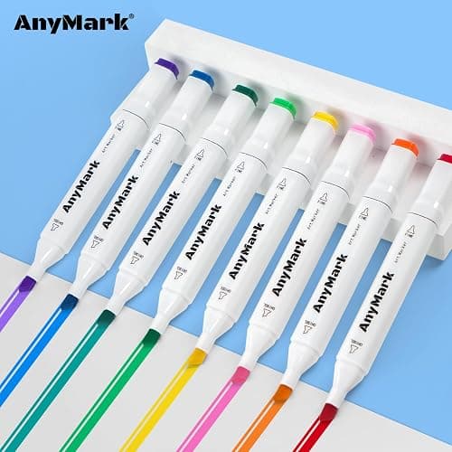 AnyMark Rotuladores Alcohol, 100 Colores, Punta Biselada y Punta Fina | Marcadores Alcohol para Adultos, Bocetos, Cómics, Colorear e Ilustración, Cuerpo Blanco thumbnail 5