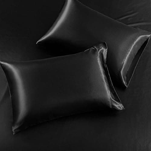 SiinvdaBZX 3-Piece Set Satin Twin Fitted Sheet & 2 Pillowcase, Black Silky Soft Fitted Bottom Sheet, Wrinkle Free, Fade Resistant, Deep Pocket Bed Sheet (Deep Up to 15") thumbnail 4