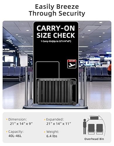 LARVENDER Carry On Luggage 22x14x9 Airline Approved, 20 Inch Expandable PC+ABS Hardside Suitcase Carry On Luggage with Spinner Wheels TSA Lock for Women Men (Black) thumbnail 3
