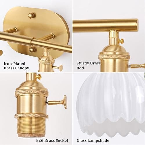 Shenmoyl Bathroom Light Fixtures, 4-Light Brass Vanity wall Light Over Mirror with White Tulip Glass Shade for Bedroom Living Room (Bulb Not Included) thumbnail 7