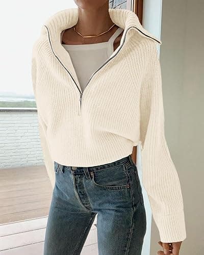 BTFBM Womens Sweaters Quarter Zip Pullover V Neck Collar Long Sleeve Ribbed Knit Loose Casual 2025 Winter Fall Sweater thumbnail 2