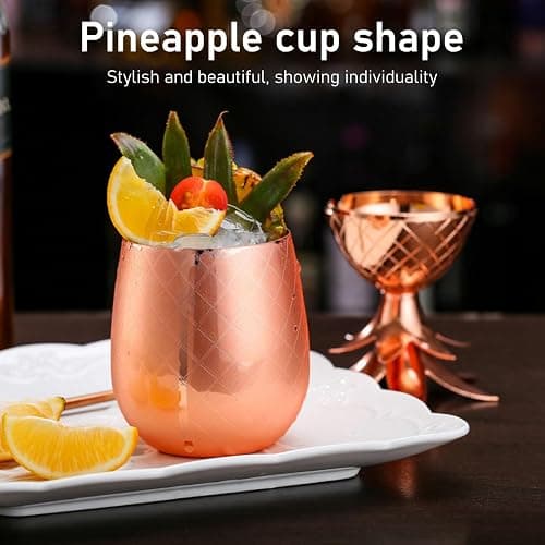 Kukyller Stainless Steel Cocktail Mixing Glass, Stainless Steel Pineapple Cocktail Mixer Drinking Shaker Accessories Pineapple Shape Cocktail Cup for Bartender, Home Bar Use 500ml (Rose Gold) thumbnail 5