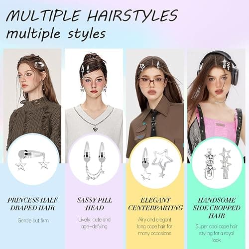 10PCS Star Hair Clips Set, Y2K Silver Metal Snap Barrettes for Women Girls, 8 Shapes Kawaii Hair Accessories, Punk Grunge 2000s Vintage Style thumbnail 3