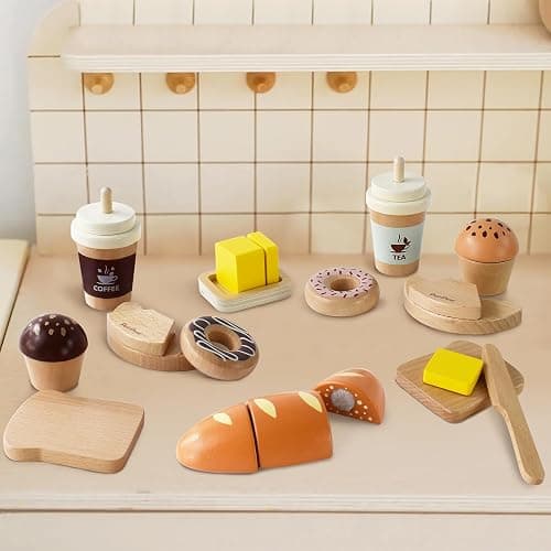 PairPear Wooden Bakery Toy Food Playset,Kids Pretend Play Food Kitchen Accessories with Shopping Bag,Toddlers Cutting Food Gift for Boys and Girls 3 Years and Up thumbnail 2