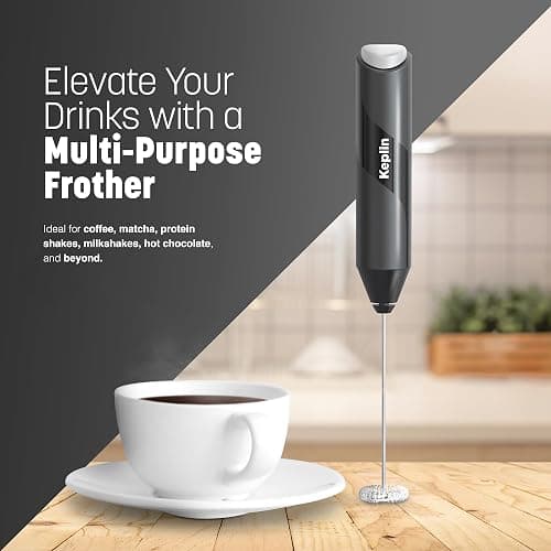 Keplin Handheld Milk Frother - Stainless Steel Electric Whisk - Portable Battery-Operated Coffee Frother for Lattes, Matcha, Protein Shakes - Ergonomic, Compact, Easy to Clean (Black) thumbnail 3