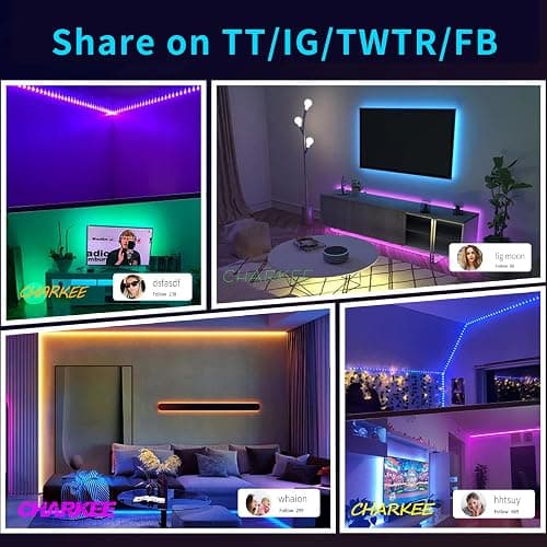 CHARKEE LED Lights 100ft USB-Powered, Music Sync RGB LED Strip Lights for Bedroom/TV Backlight/Gaming Lighting, Color Changing Bluetooth Led Lights IR Remote&App Control thumbnail 8