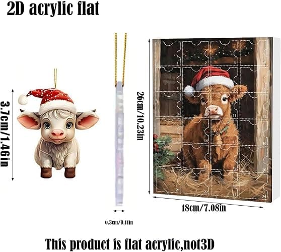 Christmas Highland Cow Advent Calendar 2025: 24-Day Surprise Christmas Countdown, 2D Acrylic Hanging Ornaments for Xmas Tree & Home Decoration (010) thumbnail 2