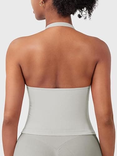 YEOREO SoftHue Women's Impact Halter Tank Top | Longline, Backless, Scoop Neck, Built-in Bra, Sports, Workout, Gym Crop Top thumbnail 3