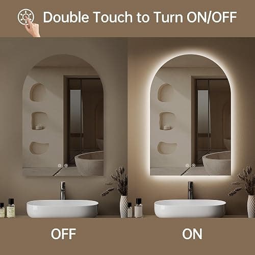OUMUSU 20"x30" Arched LED Lighted Bathroom Mirror with Lights | Fogless, Dimmable, Shatterproof, Touch Sensor, 3 Color Changing thumbnail 4