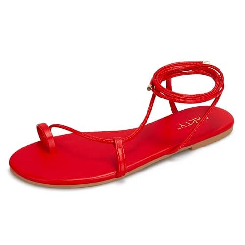 PARTY Women's Strappy Sandals Lace Up Flats Tie Up Shoes Wrap Flip Flop - Image 1