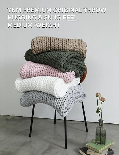 YnM Chunky Throw Blanket, Medium-Weight, Hand Knitted, Skin Friendly, Ventilated and Breathable, Machine Washable, Home Décor Piece for Couch, Sofa and Bed (White, 40x50 Inch) thumbnail 9