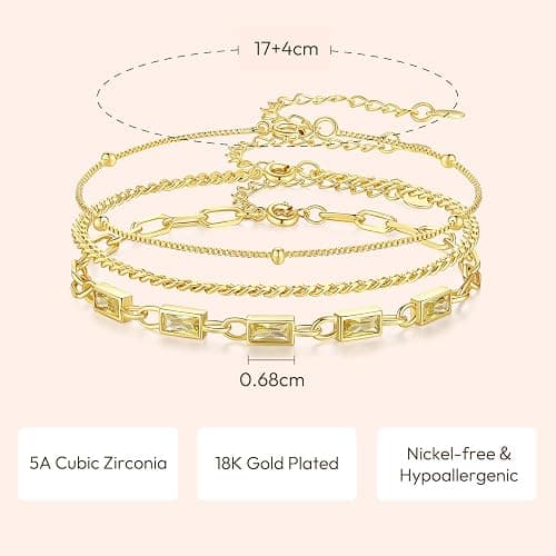 GexTyde Gold Birthstone Bracelet for Women, 18K Gold Plated Layered Jewelry Bracelet Set, Women Dainty Stackable Bracelets Link Paperclip Chain Valentines Day Gift for Women thumbnail 4