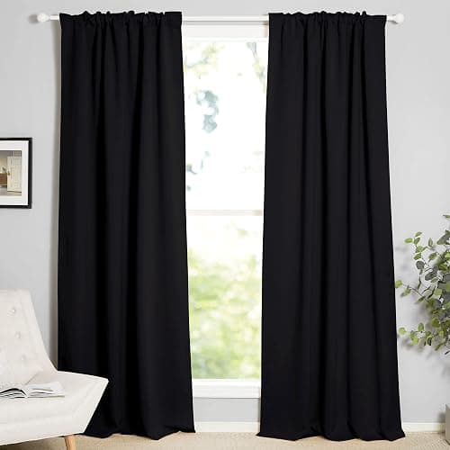 NICETOWN Black Blackout Curtains 84 Inch Long 2 Panels, Thermal Black Out Halloween Panels Room Darkening for Living Room, Back Tab and Rod Pocket Light/Noise Reducing Treatments for Bedroom, 52Wx84L thumbnail 3