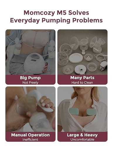 Momcozy M5 Smart Breast Pump, APP Controlled Wearable Hands‑Free Electric Pump, 3 Modes 9 Suction Levels, Portable Lightweight Pump, 24mm Flange, 1 Count, Cozy Red thumbnail 6