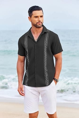 COOFANDY Cuban Guayabera Shirts for Men Short Sleeve Casual Button Down Shirts Summer Vacation Shirts thumbnail 5