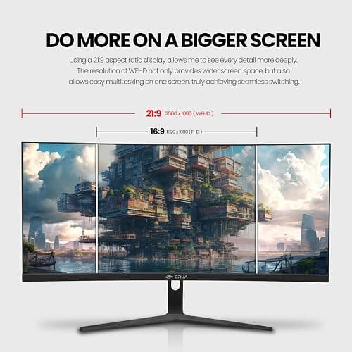CRUA 30Inch Ultrawide Curved Monitor, 21:9 WFHD(2560x1080P) VA Computer Monitor, 99% sRGB 100HZ 1500R PC Monitors Support FreeSync, Wall-Mounted, with HDMI/DP Display Port-Black - 30Inch - Black thumbnail 3