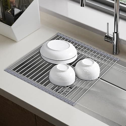 cenglng Dish Drying Rack Over The Sink with Roll Up for Kitchen,16.9''x15.7'',Gray thumbnail 2