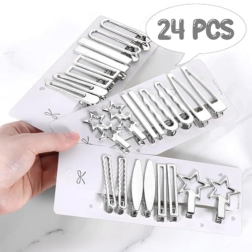 EnixwH 24 Pièces Barettes Cheveux Femme Argent Epingle Cheveux Femme Metal Hair Clip Géométrique, Barrettes Enfants Fille Antidérapante pour Les Fêtes, Les Mariages, Les Tenues De Tous Les Jours thumbnail 2